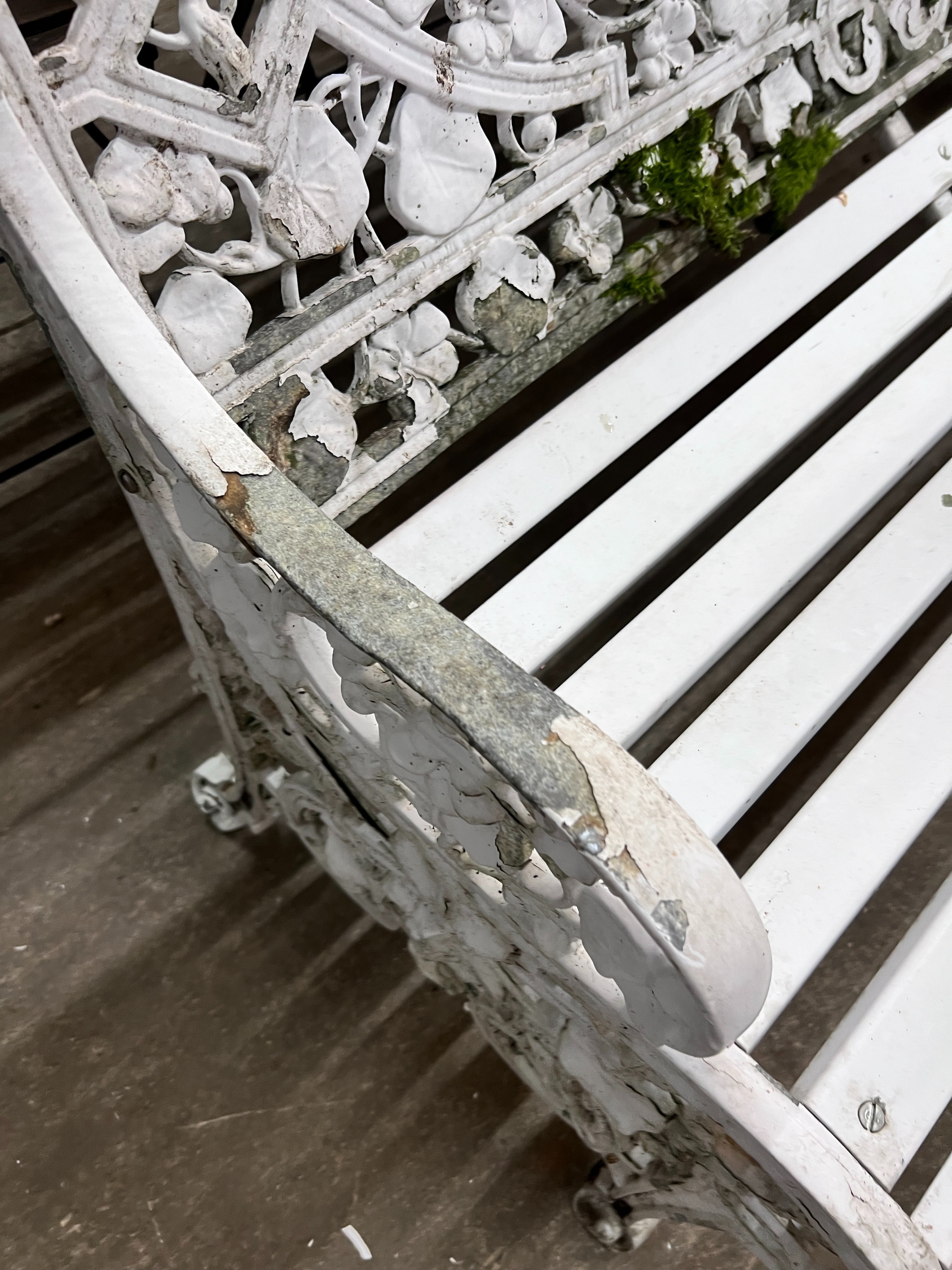 A Victorian style 'Lily of the Valley' pattern aluminium slatted garden bench, length 128cm, depth 68cm, height 82cm and a chair *Please note the sale commences at 9am.